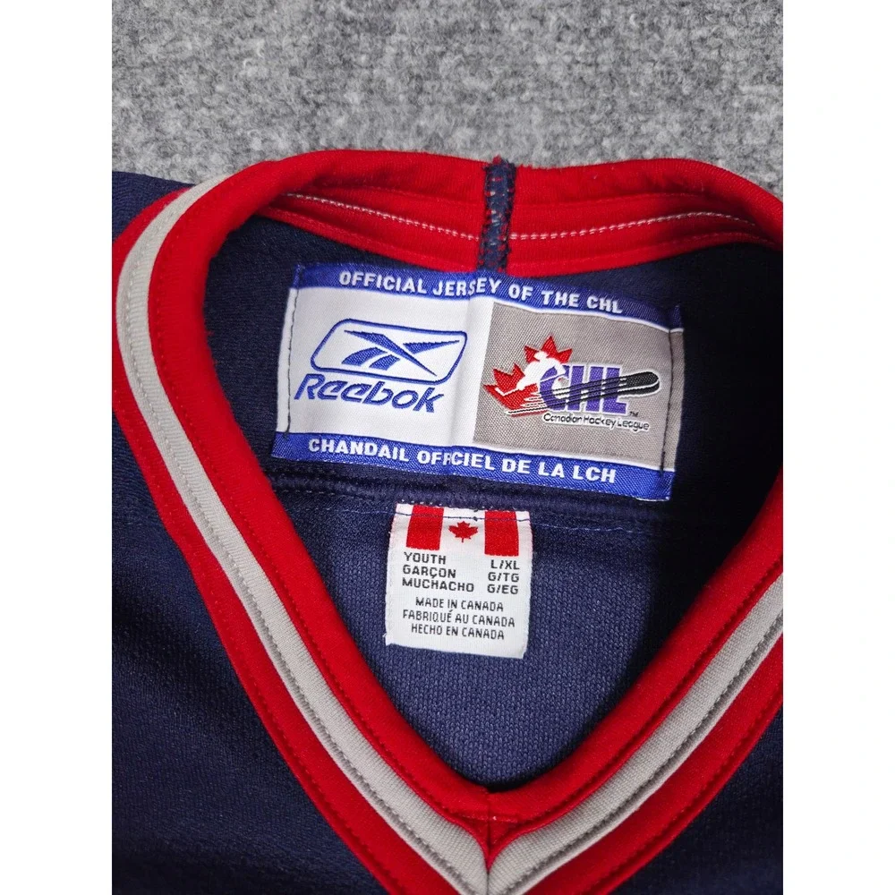 Vintage Tricities Americans WHL Hockey Jersey Youth L/XL Reebok Navy Blue Signed